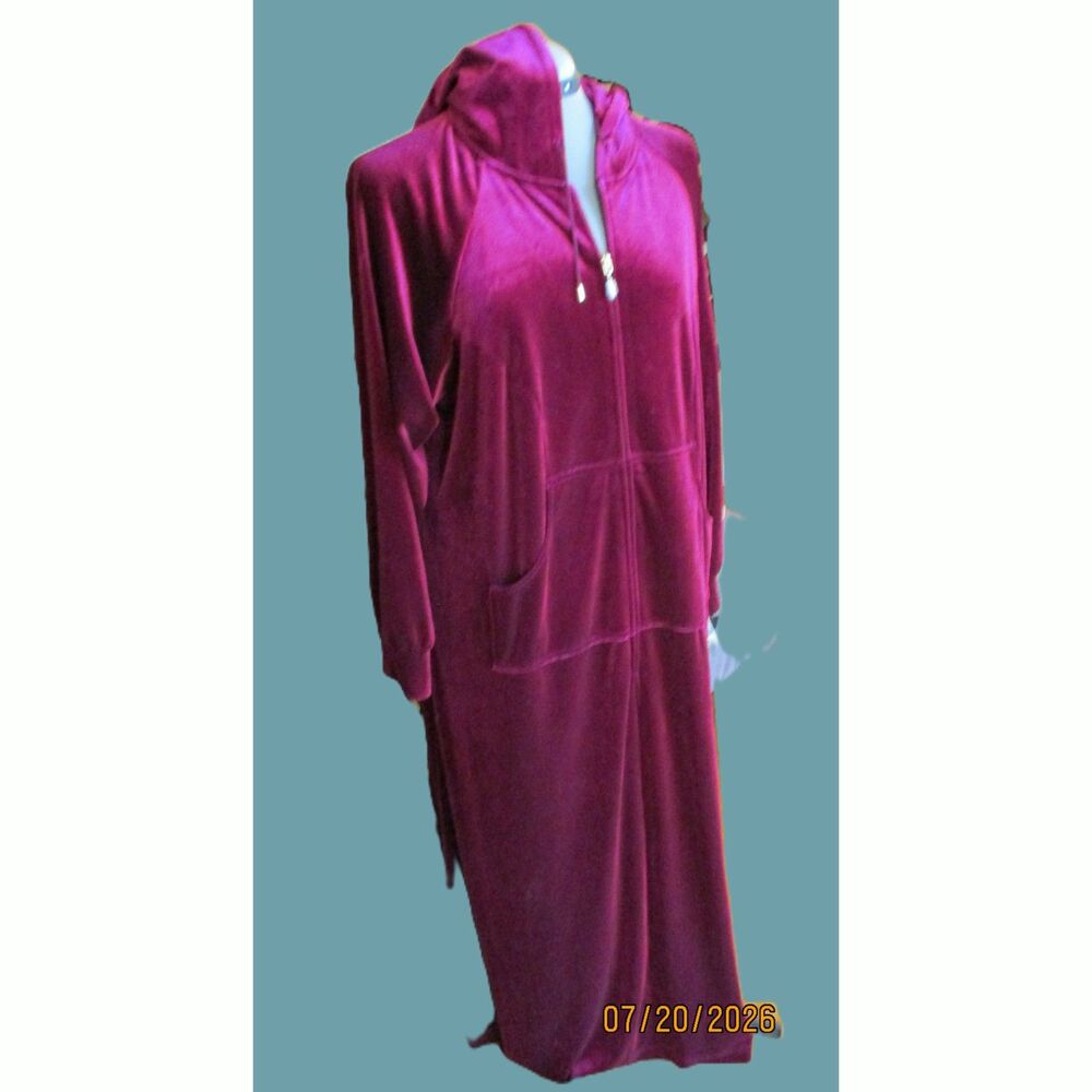 NWOT Vintage Joan Rivers Burgundy Velour Lounge Half Zip Hoodie Long Dress L